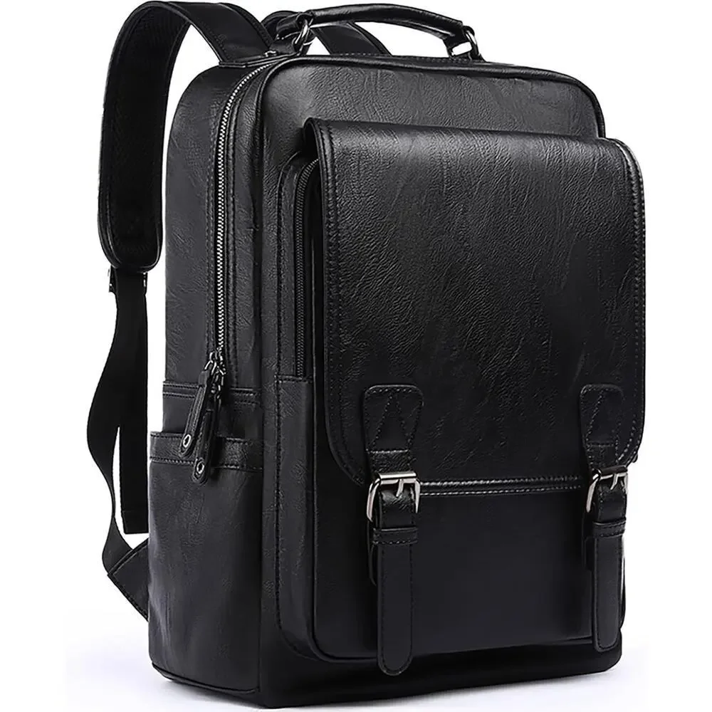 Leather Travel Laptop Backpack For Men Fit 15.6